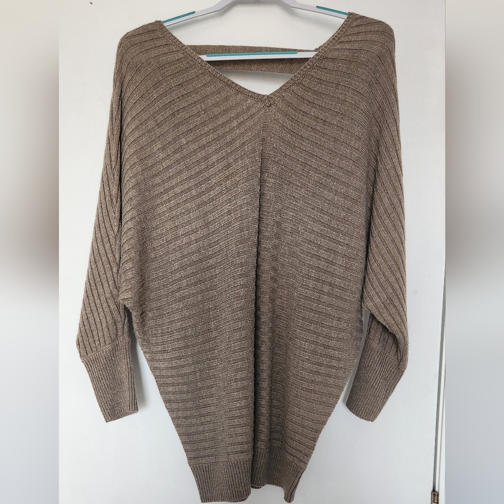 New York & Company Taupe Off-the-Shoulder Sweater